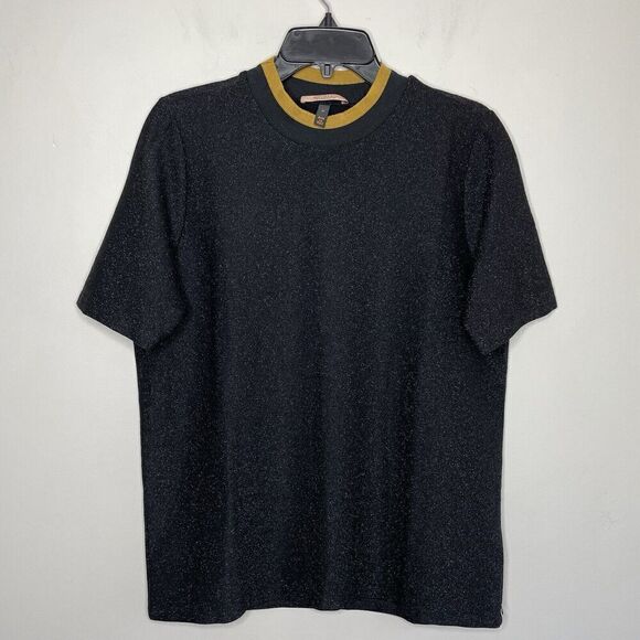 SCOTCH & SODA Top Women Medium Black Metallic Short Sleeve Shirt Viscose Stretch - Picture 1 of 8